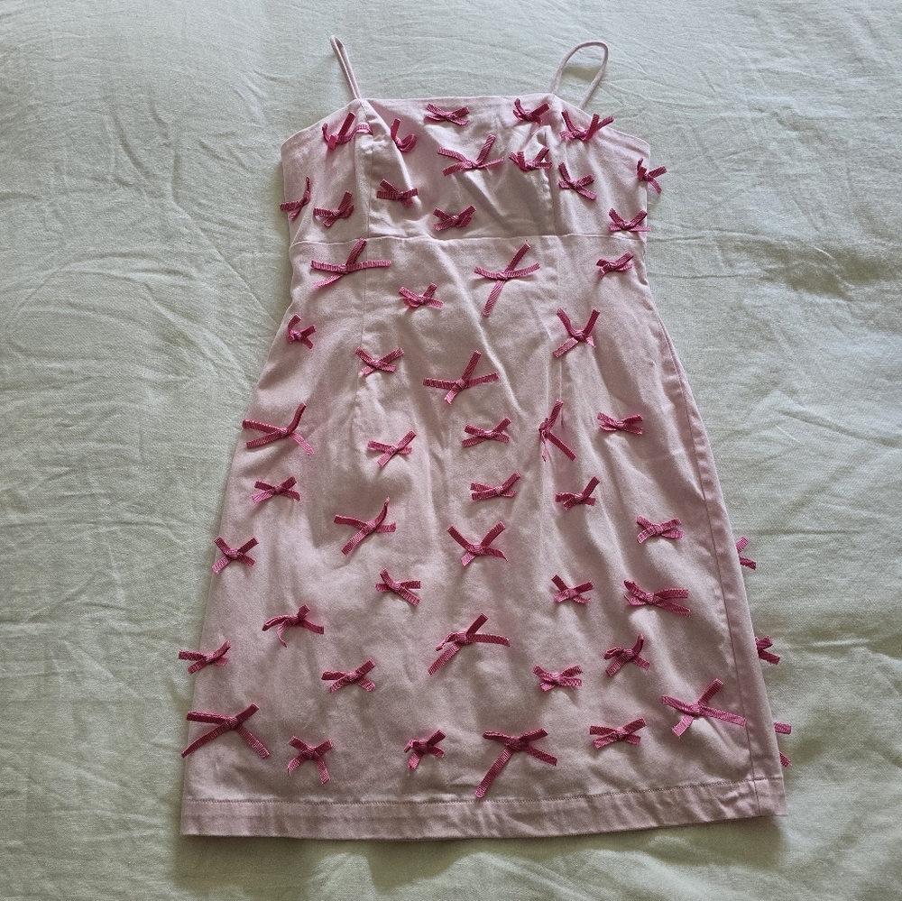 Maeve Anthropologie Pink Mini Dress with Bow Accents 2 - Picture 2 of 6